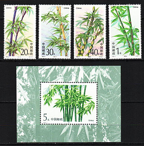 Китай, 1993, Флора, Бамбук, 4 марки, блок Китай, 1993, Флора, Бамбук, 4 марки, блок